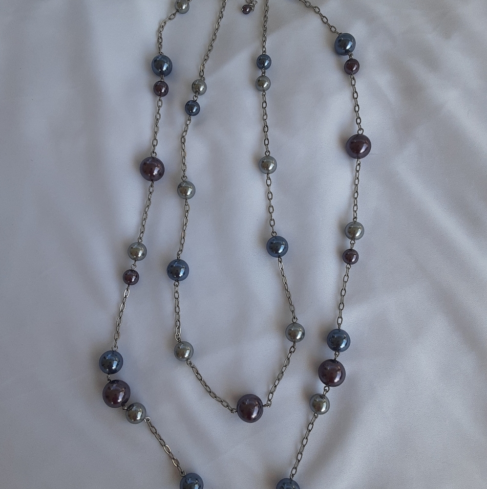 Lia Sophia Gray and Blue Beaded Necklace